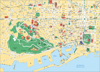 Tourist map of Barcelona attractions, sightseeing, museums, sites, sights, monuments and landmarks
